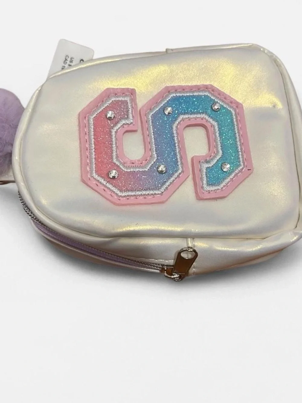 Claire's Iridescent Mini Backpack Keychain with Lavender Pom